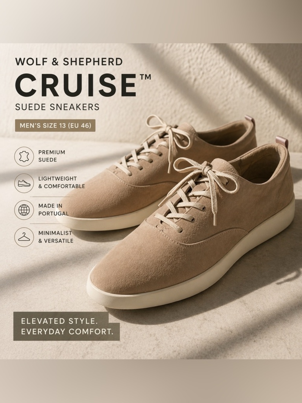 Wolf & Shepherd Cruise Suede Sneakers Men 13 Beige Minimalist  Casual Portugal
